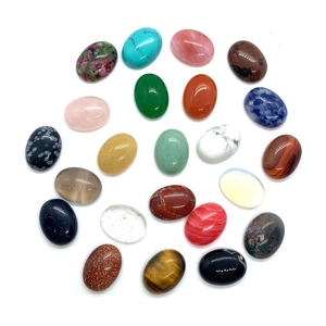 Bulk set of 25 polished oval natural gemstone cabochons including tiger eye and turquoise