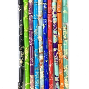 Detailed view of colorful 4x13mm cylindrical imperial stone tube beads for DIY jewelry