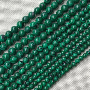 Perles rondes en malachite naturelle verte pour création de bijoux de 4mm à 12mm de taille
