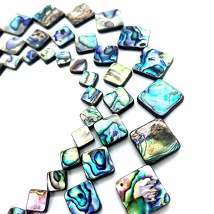 Detailed view of iridescent abalone shell square beads for DIY necklace jewelry making