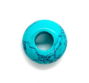Abacus-shaped turquoise blue natural stone bead with black marbled texture and large hole