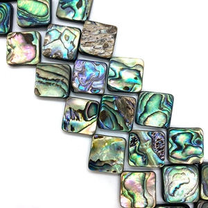 Natural rhombus square abalone shell beads with iridescent metallic luster for DIY jewelry
