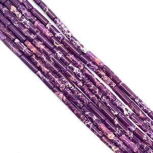 Perles cylindriques en pierre naturelle violette polie avec texture marbrée pour bijoux