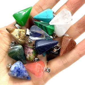 Mix of 15 natural gemstone cone pendants with silver clasps for DIY necklace making