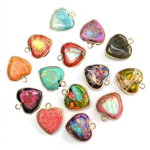 Ciondolo a Cuore in Pietra Naturale Cuore Pietra Imperatore Placcato Oro Bordo DIY Collana Bracciale Making Accessori per Donna Gioielli