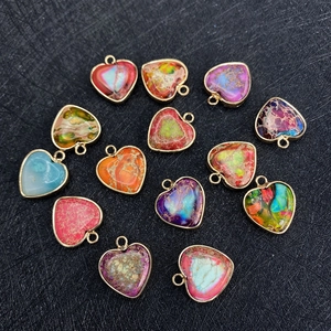 Pendenti a cuore in pietra naturale con trama marmorea e bordo dorato per gioielli DIY