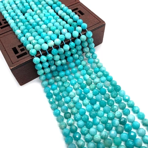 Faceted Natural Amazonite Round Loose Beads For DIY Jewelry Making Bracelet Necklace Accessories Teal Blue Stone Beads