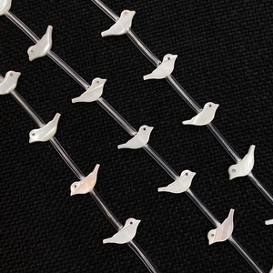 Makro-Detail von weißen schillernden Muschel-Vogel-Perlen für DIY-Schmuck auf Schwarz