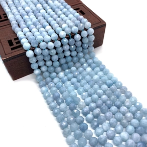 Cuentas redondas de piedra natural aguamarina facetada de 6mm para joyería DIY