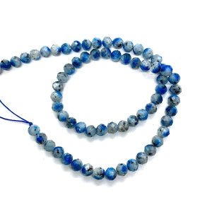 6mm faceted K2 stone round beads with blue azurite spots for DIY jewelry making