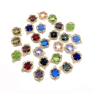 Natural Stone Clover Flower Crystal Connector Pendant For DIY Jewelry Making Alloy Beaded Edge Double Hole Charm Accessory
