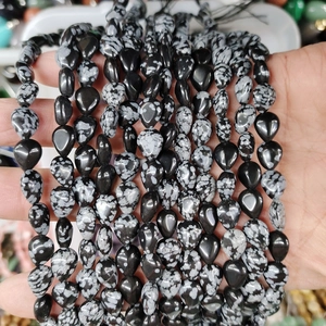Macro de cuentas de obsidiana copo de nieve en forma de lágrima para joyas hechas a mano