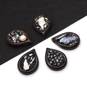 Pendentif Goutte d'eau en Perle d'eau Douce Naturelle et Coquille d'Abalone pour Création de Bijoux DIY Style Artisan Vintage en Résine