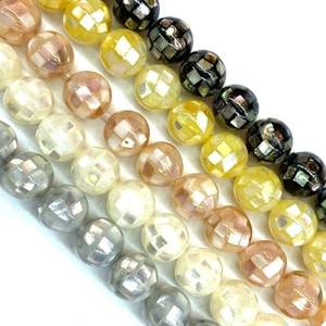 Künstliche Perles Rondes en Coquille Mosaïque de Nacre Naturelle Irisées Damier Facettées Künstliche Perles en Vrac pour la Création de Bijoux DIY