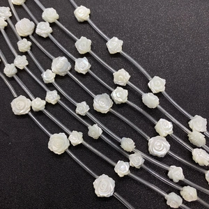 Natural freshwater white shell beads carved in rose flower shape for DIY jewelry making