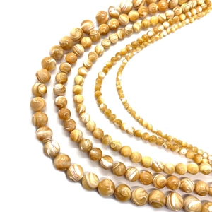 Natural trochus shell round beads with honey marble texture for DIY jewelry making
