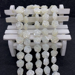 8mm double-sided white mother of pearl rose flower beads for DIY jewelry making