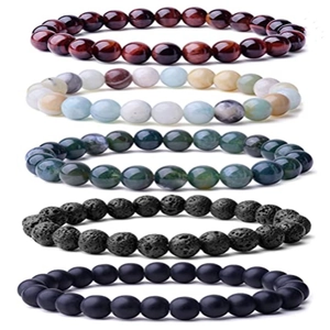 Set de 5 pulseras de piedras naturales con piedra de lava, ojo de tigre y ágata