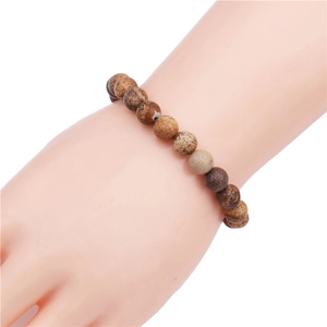 Natural landscape stone beaded bracelet with 8mm round earthy brown matte lava beads