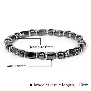 Men's natural tiger eye and hematite beaded bracelet with 6mm round and 5x8mm cylinder beads