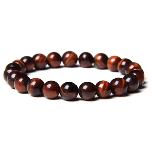 Pulsera artesanal de cuentas de ojo de tigre rojo de 10mm con textura natural brillante