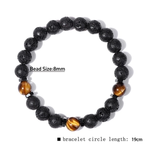 Armband van natuurlijke tijgeroog en lavasteen met metalen spacers, 8mm kralen