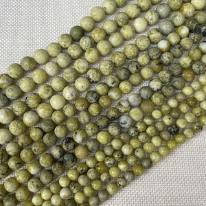 Perles rondes en pierre naturelle jaune-vert avec veines noires pour bijoux DIY