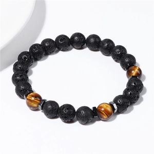 Lava- en tijgeroog steen kralen armband met hematiet afstandhouders voor aromatherapie