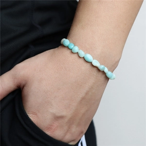 Natural light blue irregular stone beads stretch bracelet for women on wrist