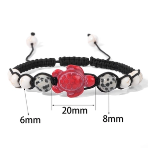 Adjustable woven bracelet with 20mm red sea turtle bead and marble stone beads