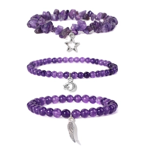Natural Stone Agate Beaded Bracelet Set For Women Bohemian Star Moon Feather Pendant Elastic Hand Chain Jewelry Gift