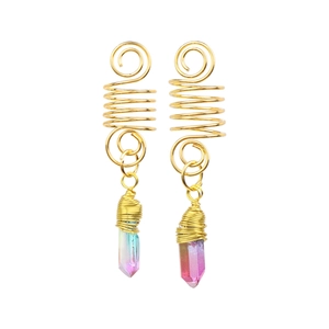 Bohemian Alloy Gold Spiral Dreadlock Hair Jewelry With Natural Stone Crystal Pendants For Braiding Hair Accessories Unisex
