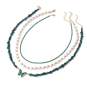 Vintage Layered Faux Artificial Pearl Gravel Stone Necklace With Butterfly Pendant Bohemian Multilayer Chain For Women Jewelry Gift