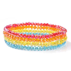 Colorful faceted crystal bead stretch bracelet set in red orange yellow and blue colors