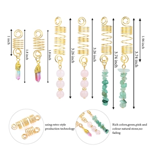 Golden spiral dreadlock charms with natural stone beads and crystals in a multi-size set