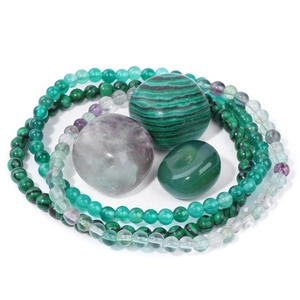 Macro di perle in pietra naturale da 4mm con malachite verde e pietre energetiche di fluorite