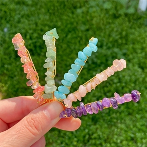Natural Agate Crushed Stone Hair Clip For Women Handmade Gold Alloy Wire Wrapped Bobby Pin Bridal Fresh Hair Accessories