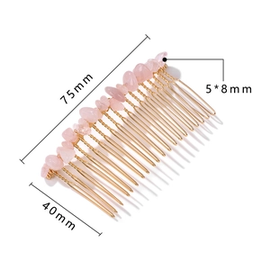 Pink natural stone hair comb with 18 gold teeth for bridal wedding hair accessories