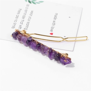 Natural purple amethyst stone hair clip with gold metal base for women's hairstyle