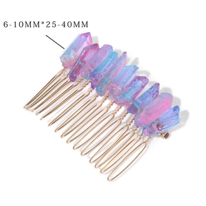 Bohemian Handmade Aura Quartz Crystal Hair Comb For Women Natural Agate Raw Stone Wire Wrapped Wedding Bridal Hair Accessories