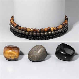 Set di bracciali in pietre naturali occhio di tigre e ossidiana con pietre grezze