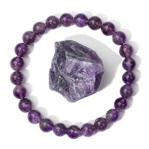 Natural Stone Bead Bracelet Amethyst Tiger Eye Rose Quartz Lapis Lazuli Healing Energy Raw Stone Elastic Bracelet Women Jewelry Gift