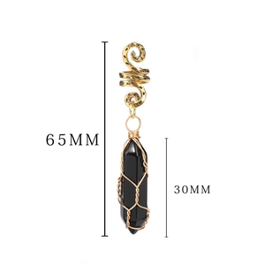 Accesorio para el pelo retro con clip espiral dorado y colgante de piedra negra hexagonal