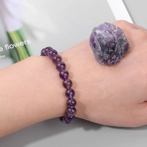 Natural amethyst beaded energy bracelet with raw stone and minimalist purple gemstone