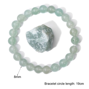 Natural light green stone energy beads bracelet with 8mm polished round crystals