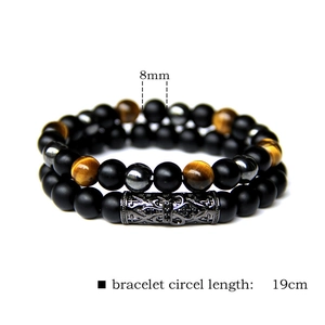 Detailed view of 8mm natural stone beaded bracelets showing the 19cm inner circumference