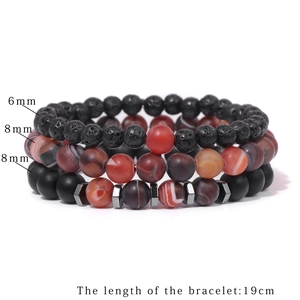 Set de 3 pulseras para hombre con piedra de lava y ágata a rayas, longitud de 19 cm