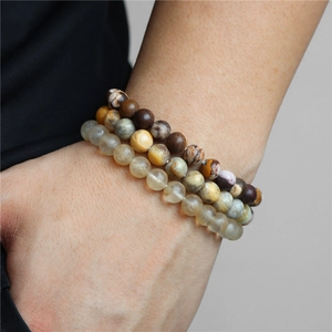 Three-piece 8mm natural stone bead bracelet set for men with earthy matte textures