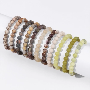 Set of 8mm natural stone elastic bracelets with vintage matte beads in various colors