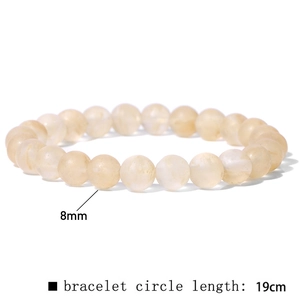 Natural 8mm yellow stone bead bracelet for men with 19cm elastic cord on white background